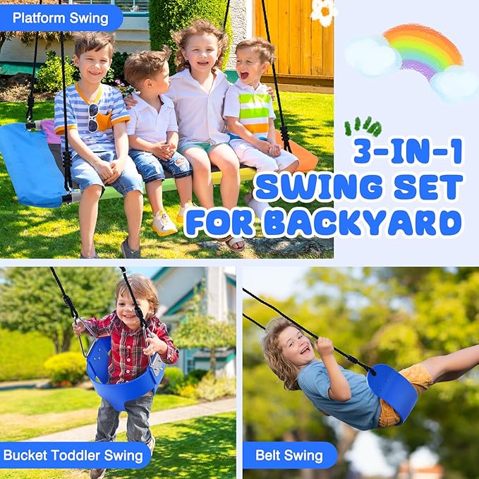Hapfan 440lbs Kids Swing Sets for Backyard with Toddler Swing, Triple Outdoor Metal Swingset, Easy to Assemble (Patented)