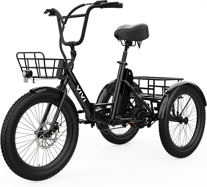 Vivi T01 20" x2.6 Fat Tire Electric Tricycle for Adults, 750W Peak 20'' Folding 3 Wheels Electric Bike, 95% Pre-Assembled, Speed Differential, 15.5MPH Eletric Trike with Bracket