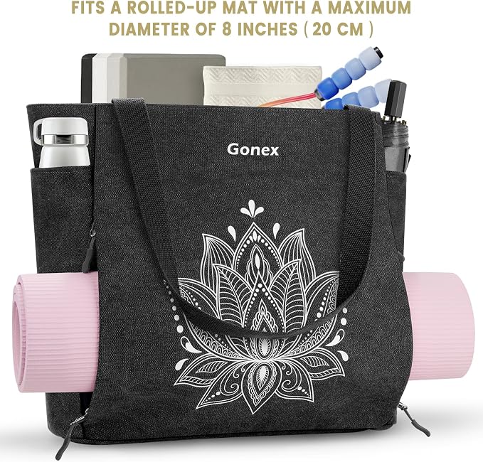 Gonex Yoga Mat Bag, Large Tote Bag with Multi Pockets for Women Men, Canvas Mat Carrier, Full Zipper Easy Access for Pilates Gym Travel