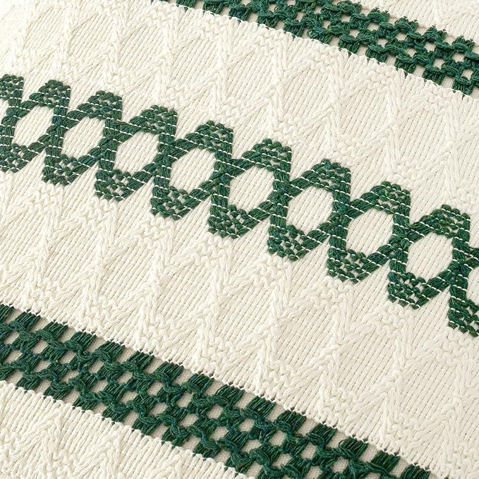MIULEE Set of 2 Dark Green Boho Decorative Lumbar Pillow Covers 12x20 Inch | Farmhouse Couch Throw Pillows, Modern Cotton Cushion Cover, Macrame Woven Home Decor for Bed Sofa Chair