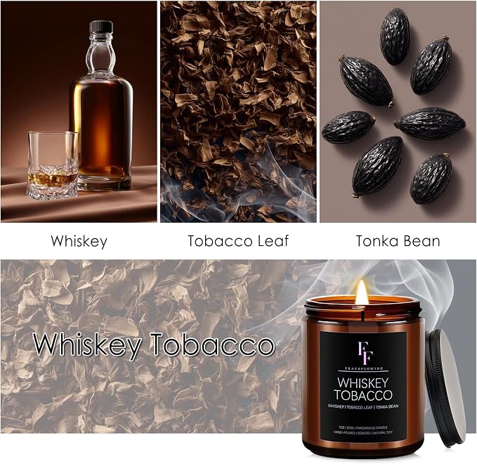 Whiskey Tobacco Scented Candle for Home Soy Wax Candle, Aromatherapy Candle Gift, 7oz