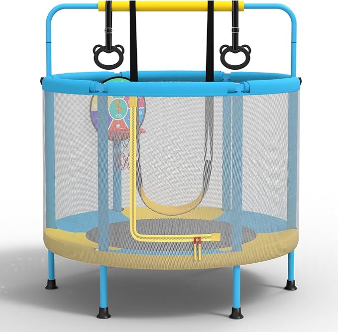 60" Trampoline for Kids, 5ft Toddler Mini 6-in-1 Trampoline Indoor Outdoor with Swing, Basketball Hoop, Dart Board, Rings, Christmas Toys Birthday Gifts for Girls Boys