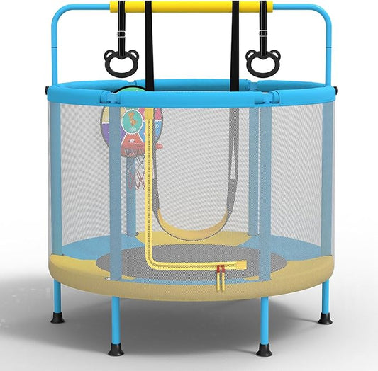 60" Trampoline for Kids, 5ft Toddler Mini 6-in-1 Trampoline Indoor Outdoor with Swing, Basketball Hoop, Dart Board, Rings, Christmas Toys Birthday Gifts for Girls Boys