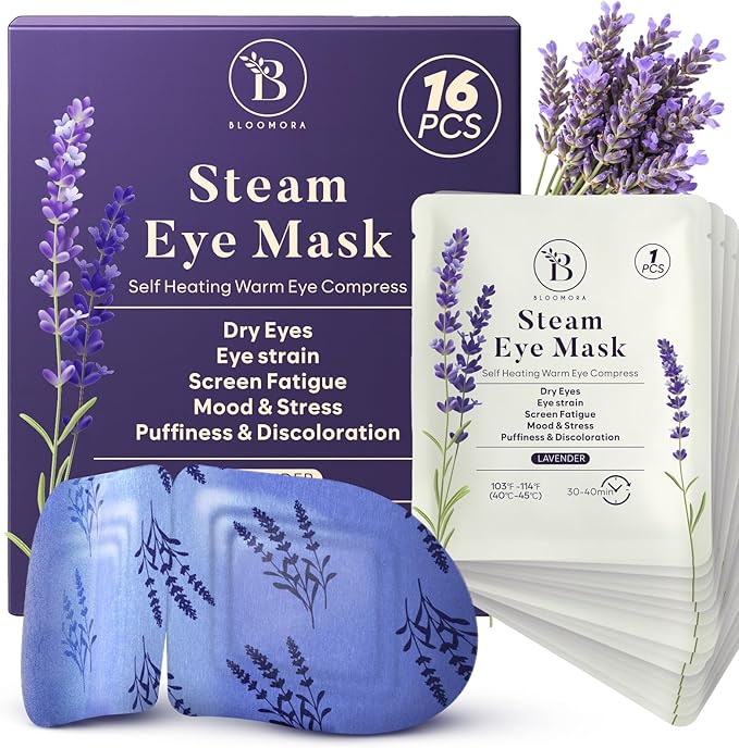 16 Pack Lavender Steam Eye Mask for Dryness, Puffiness, Strain & Relaxation, Heated Eye Mask for Sleep & Travel, Self-Heating & Disposable Warm Compress, Travel Essentials, Relaxation Gifts for Women