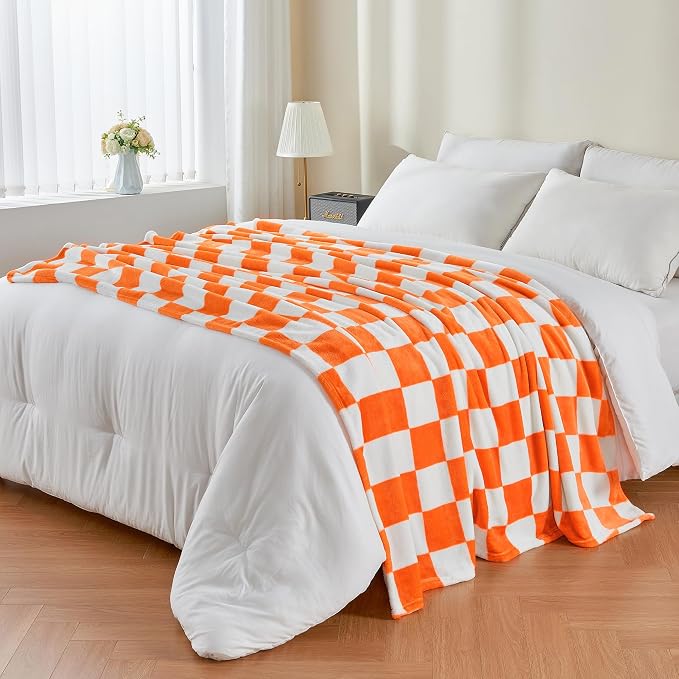 BEDELITE Plaid Throw Blanket for Checker Neyland, Orange & White 50“x60” | Tennessee vols Decor, Gift for Vol Nation,100% Polyester Microfibe, Soft, Lightweight Warm, Machine Washable, for Couch Bed