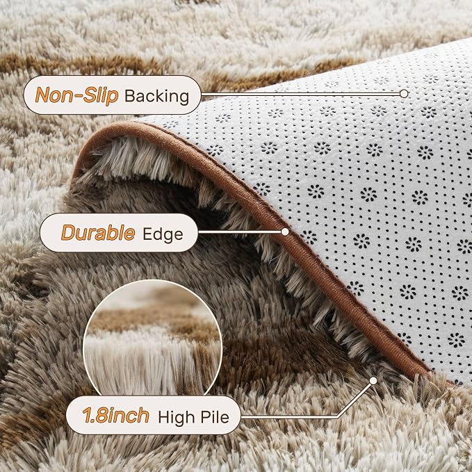 8x10 Ft Fuzzy Rugs for Living Room,Khaki Neutral Bedroom Area Rug Non-Slip,Carpet for Nursery Kids PlayRoom Indoor Modern Plush Carpets