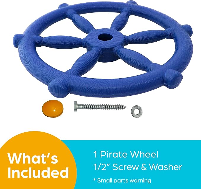 Jungle Gym Kingdom Pirate Ship Wheel for Kids - Toy Steering Wheel for Treehouse, Outdoor Playhouse, Backyard Playset or Swing Set - Playground Accessories & Attachments (Blue)
