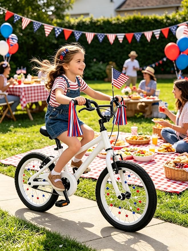 PLATT Kid's Bicycle Handlebar Streamers Colorful Ribbons Tassel for Girls Boys Bicycle Handlebar Scooter Handgrip (1Pair) (Red, white and blue stars)