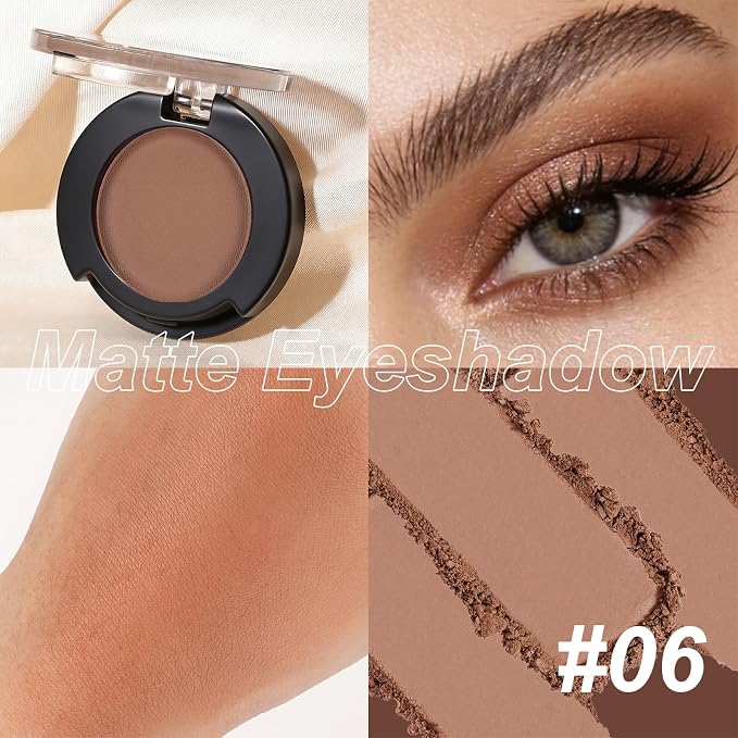 Single Eyeshadow, Warm Almond Brown Matte Finish, Highly Pigmented Blendable Pressed Powder Eye Shadow, Long-Lasting Eye Makeup for Women, Versatile for Office, Date Night #06