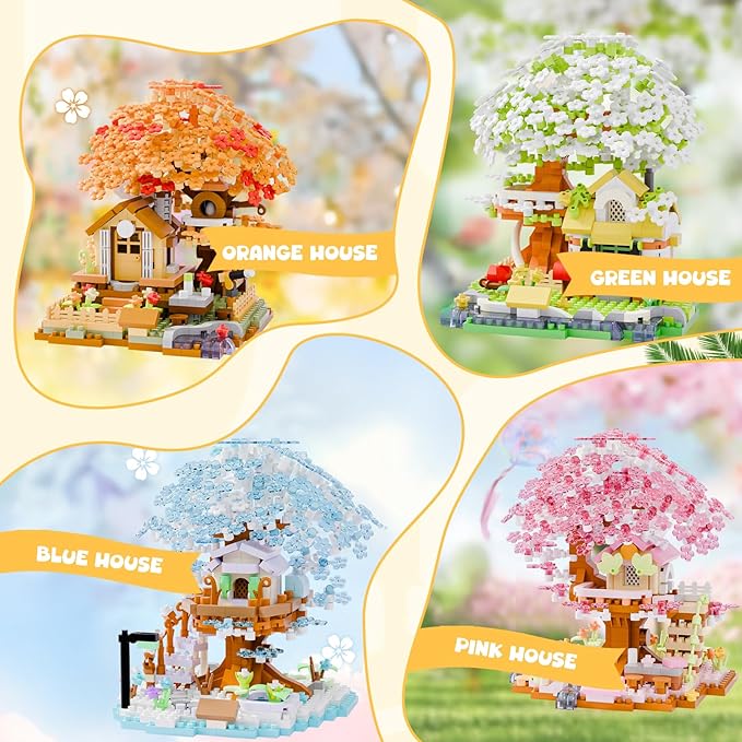 Japanese Cherry Blossom Tree Mini Micro Building Block Sets，Flowers House Mini Bricks Building Kit- Ideal DIY & Home Decor for Adults, Fun Creative Gift for Kids.