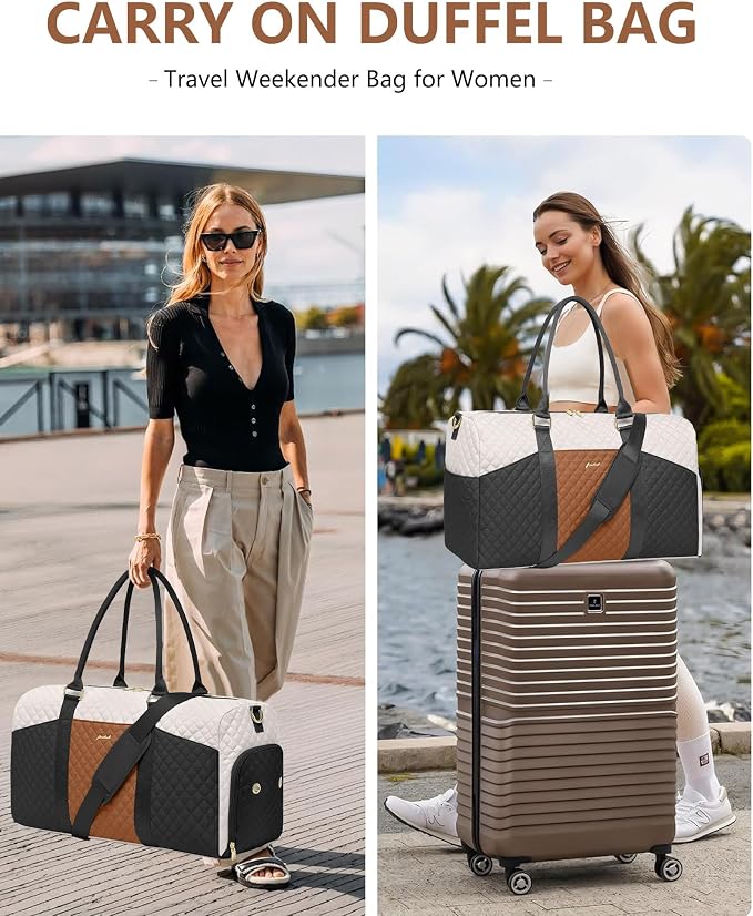 Women Weekender Travel Duffle Bag: Travel Duffel Overnight Bags with Shoe Compartment Large Carry on Tote with Toiletry Bag Weekend Traveling Yoga Gym Hospital Bag for Women with Wet Pocket