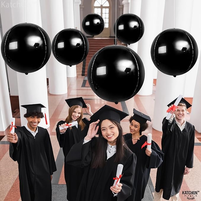 KatchOn, Large Black Mylar Balloons - 22 Inch, Pack of 6 | Round 4D Mylar Balloon for Birthday, Bachelorette Decorations | Black Birthday Party Decorations