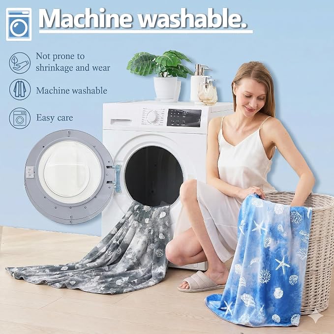 Cooling Blanket Queen Size (90"x90"), Double Sided Ice Cold Blanket for Hot Sleepers, Transfer Heat to Keep Cool, Soft Lightweight for Night Sweats, Bed & Couch, Ocean Design