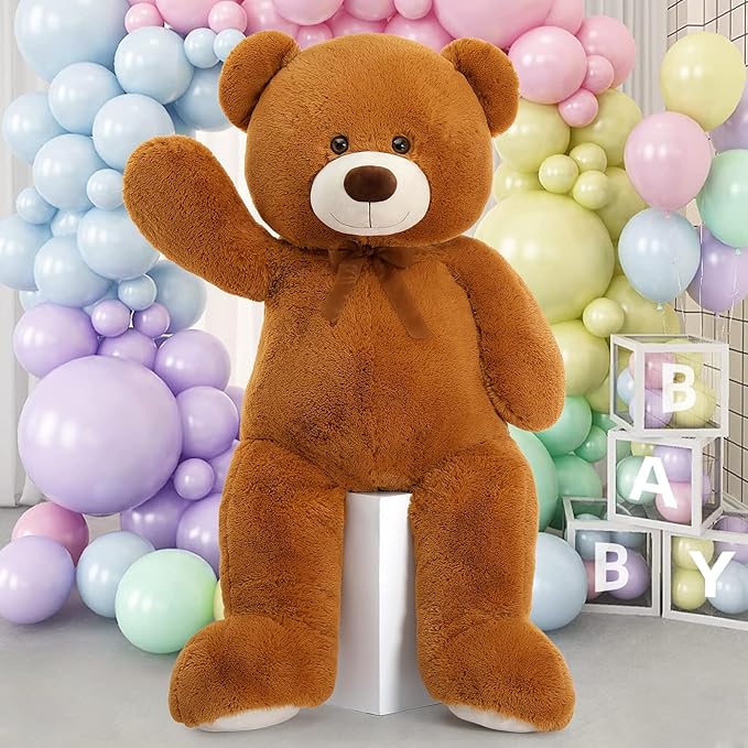 MorisMos Giant Teddy Bear Stuffed Animal 4 Ft,51'' Big Brown Teddy Bear for Girlfriend Boyfriend Wife Mom Fiancée Valentine's Gift,Large Stuffed Bear Plush for Christmas Birthday Baby Shower,Brown
