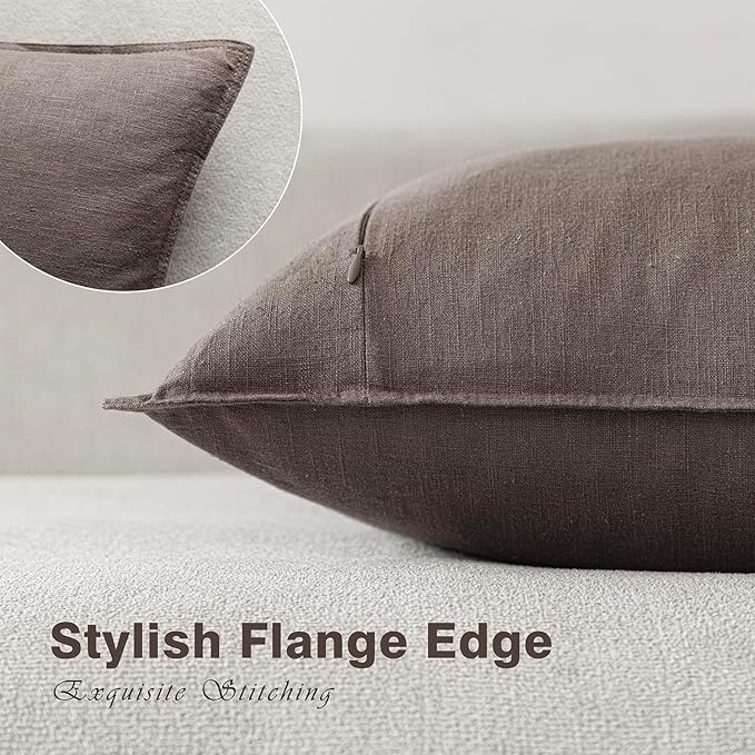 Foindtower Pack of 2, Decorative Linen Solid Throw Pillow Covers Accent Lumbar Cushion Case Boho Farmhouse Pillowcase for Chair Couch Sofa Bedroom Living Room Home Decor 12x20 Inch Light Coffee