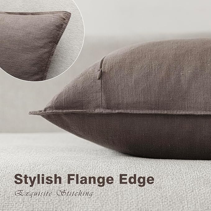 Foindtower Set of 2, Decorative Linen Solid Throw Pillow Covers Soft Accent Euro Cushion Case Farmhouse Neutral Pillowcase for Chair Couch Sofa Bedroom Living Room Home Decor 20 x 20 Inch Light coffee