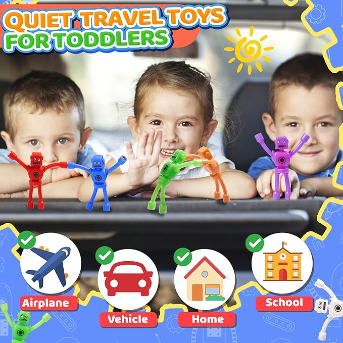 Magnetic Robot Men Travel Toys for Toddlers Boy Kids 5PC Airplane Road Trip Car Travel Activities Essential Cool Magnet Sensory Fidget for Classroom Gift for Boy 3 4 5 6 7 8 Year Old Stocking Stuffers