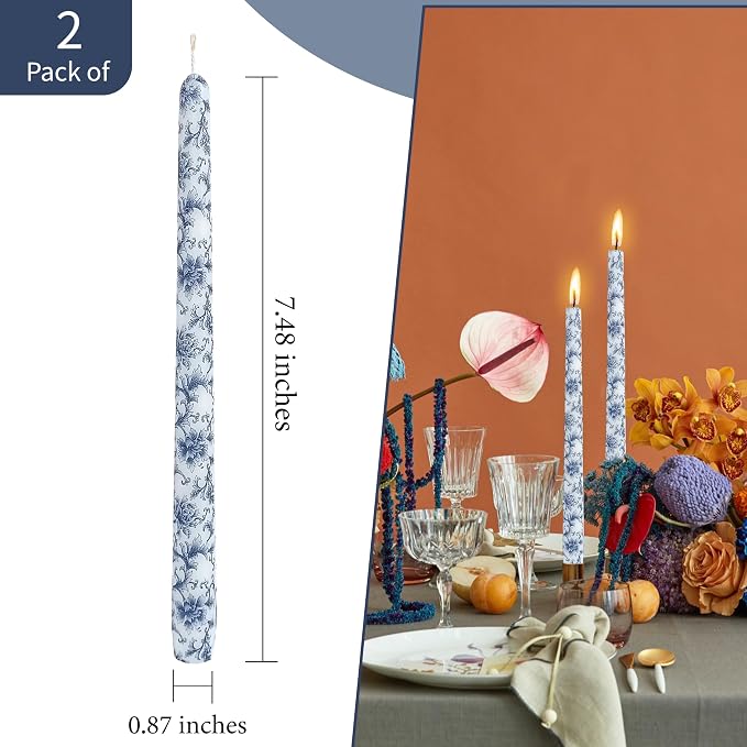 Handmade Printed Candles 10 in Long Candle Sticks Unscented Candle Blue and White Porcelain Pattern Candles for Home Wedding Dinner Holiday Party