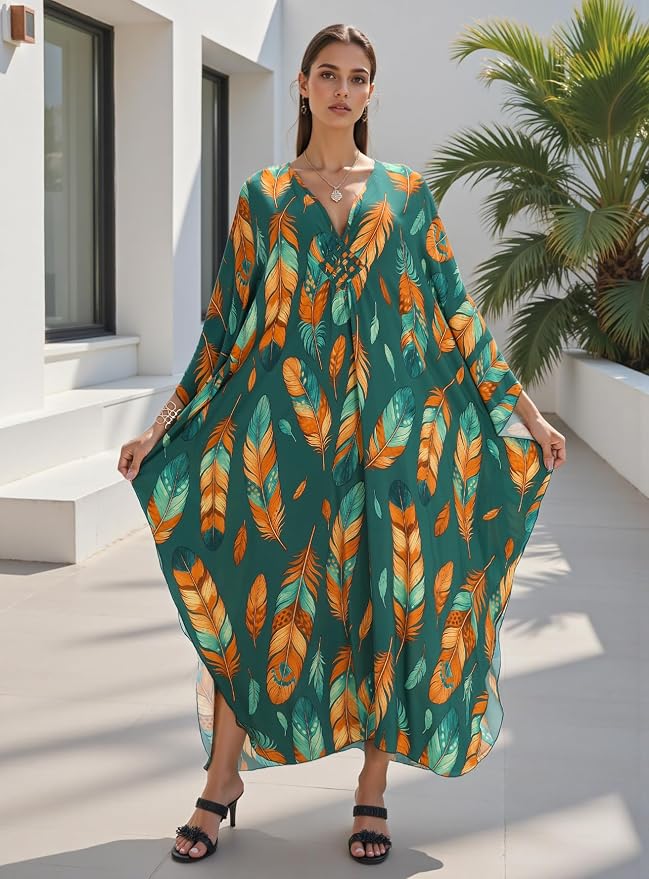 Mumu Dresses for Women Plus Size, Bohemian Kaftan Beach Cover Up Long Maxi Nightgown Soft Loungewear