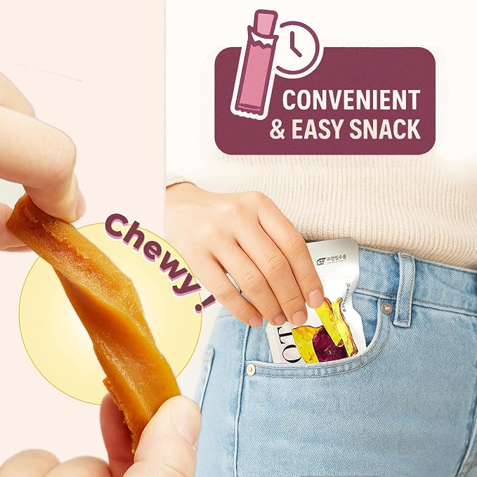 Gangwon Chewy Korean Sweet Potato Snacks, Vegan, No Sugar Added, 25 Packs | Individually wrapped 25 packs · Gluten-free · Non-GMO · Semi-dried · 100% natural vegan sweet potato snack, no sugar added