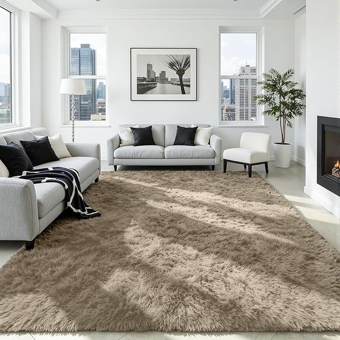5x8 Area Rug for Living Room, Ultra Soft Fluffy Grey Camel Rugs for Bedroom, Non Slip Large Shag Carpet, Fuzzy Plush Nursery Rug, Thick Washable Indoor Floor Carpets for Kids Office Dorm Home Decor