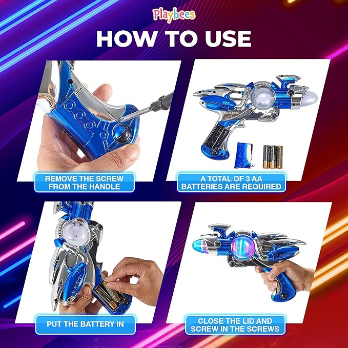 Light-Up Noise Blaster - Red & Blue 2 Pack - 11.5 Inches - Super Spinning Space Sound Effects with Futuristic Power Galaxy Ranger FX for Party Favor, Novelty, Bag Stuffer for Ages 5+