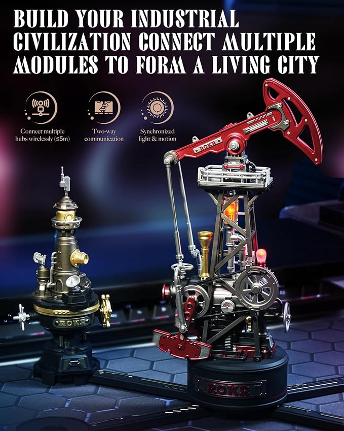 ROKR Navi Lighthouse Mechanical 3D Puzzle, Lighted DIY Building Set for Adults, Building Kits, Desk Decor & Birthday Gifts, Connectable to Mechmix Series