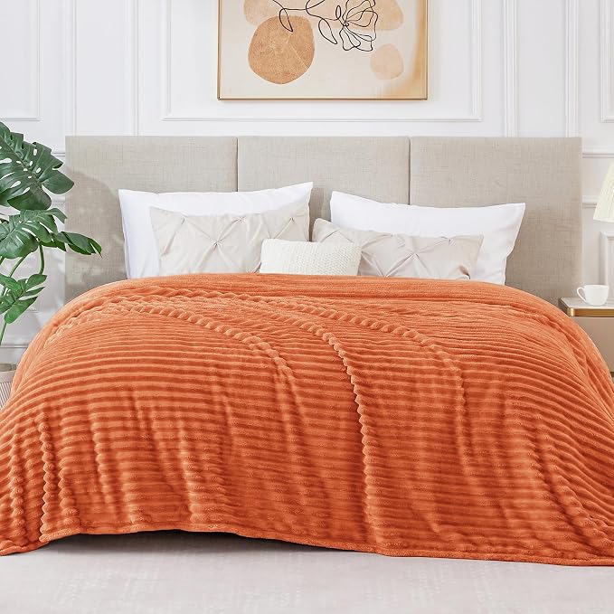 BEDELITE 3D Ribbed Burt Orange Fall Blankets Queen Size for Bed, 90x90 Inch | Soft Warm Decorative Fluffy Blanket, Cozy Fuzzy Lightweight Plush Fleece Throw Blankets for Bed, Room Decor, Gift for Women