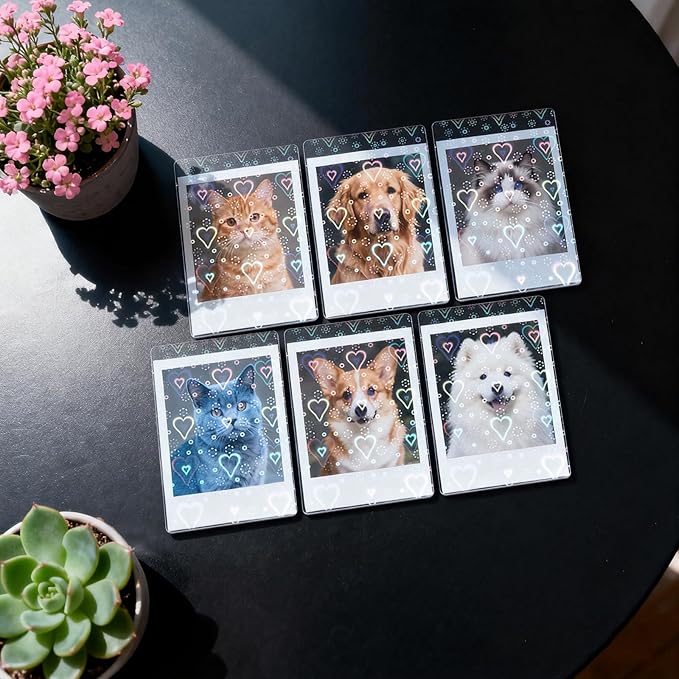 100Pcs Photocard Sleeves, Heart Laser Flashing Holographic Card Sleeves, 200 Microns Ultra-Thick Photocards for Photo Cards