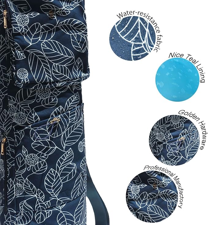 ESVAN Yoga Mat Bag with Multi Pockets Drawstring Yoga Mat Carrier Pilates Exercise Multi-Functional Storage Bag