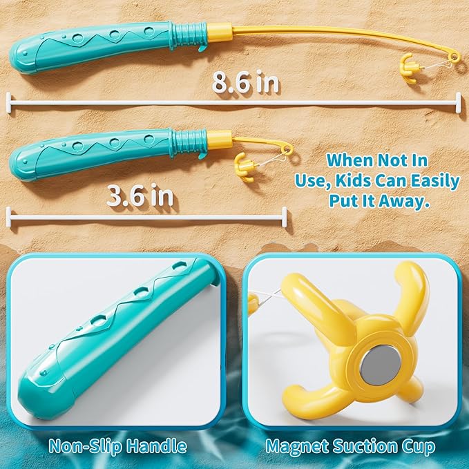 Magnet Fishing Game for Kids 3-5 4-8 - Fish Toys for Kids 3-5, Bathtub Floating Toy Fishing Pole and Rod Net, Bath Pool Outdoor Gifts for Toddlers Baby Age 3 4 5 6 7 8 Year Old