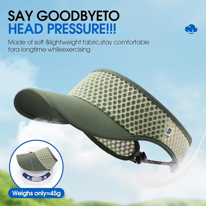 AUSFLUG Sun Visor Hat Men Women - Moisture Wicking Lightweight Sports Cap | Quick dry breathable mesh, adjustable ponytail strap, sun blocking for golf, tennis, pickleball, running, beach, hiking