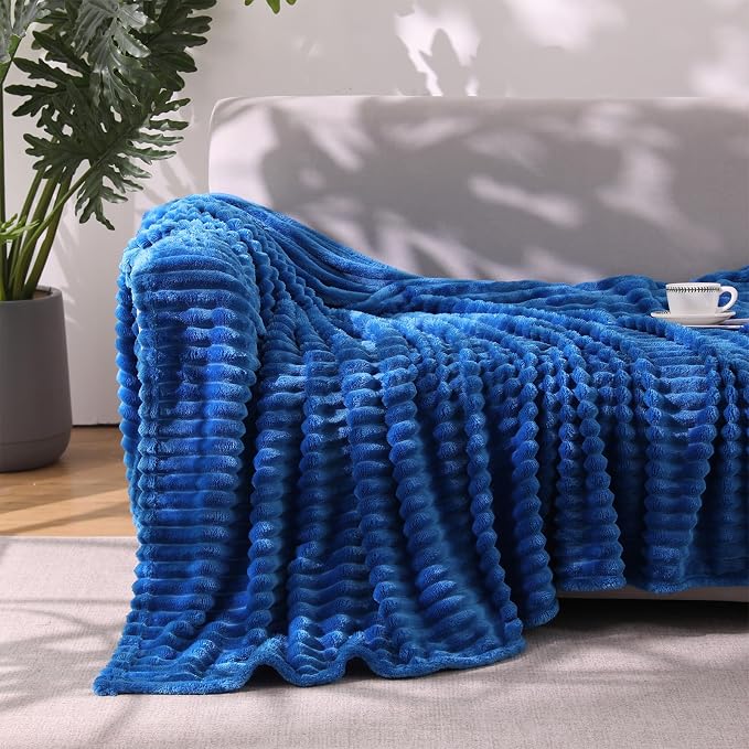 Classic Blue Throw Blanket for Couch Sofa 50"x60" Striped Design | Fleece Blankets Room Home Decor Lightweight Plush Soft Cozy Gifts for Women Mom