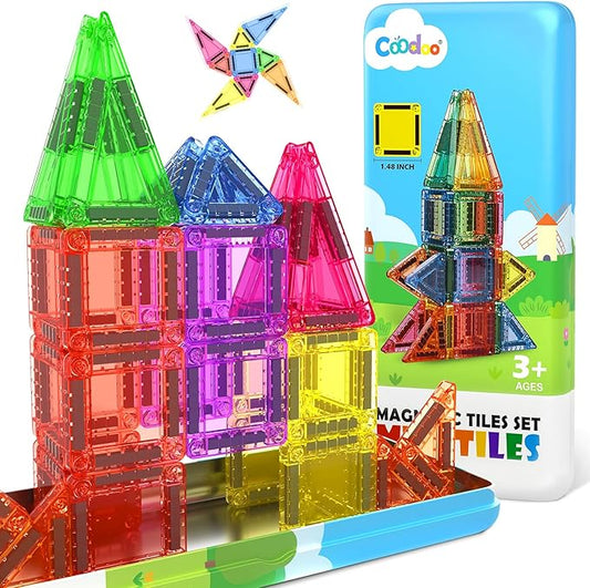 Magnetic Tiles for Kids Ages 4-8 Toddler Toys Magnetic Blocks Building Toy STEM Outdoor Kids Toys Gift for Boys & Girls 3+ Year Old, Pocket-Sized Mini Tiles for Classroom Must Haves