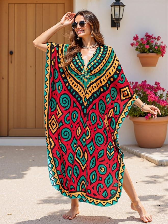 Mumu Dresses for Women Plus Size, Bohemian Kaftan Beach Cover Up Long Maxi Nightgown Soft Loungewear