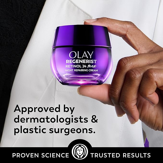 Olay Retinol Night Cream for Women,MAX,Anti-Aging Face Mousturizer,Fragrance-Free,Non Greasy - Anti-Wrinkle,Smooth Fine Lines,Hydrating Skin Care - Triple Collagen Cream,Niacinamide,1.7oz,(Pack of 2)