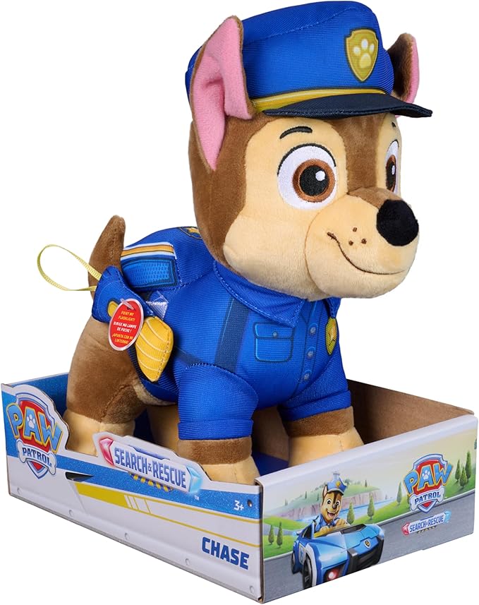 Paw Patrol: Search and Rescue Chase, Plush Toy with Flashlight Accessory, Preschool Toys, Kids Toys for Boys & Girls, Ages 3 and Up, 10”