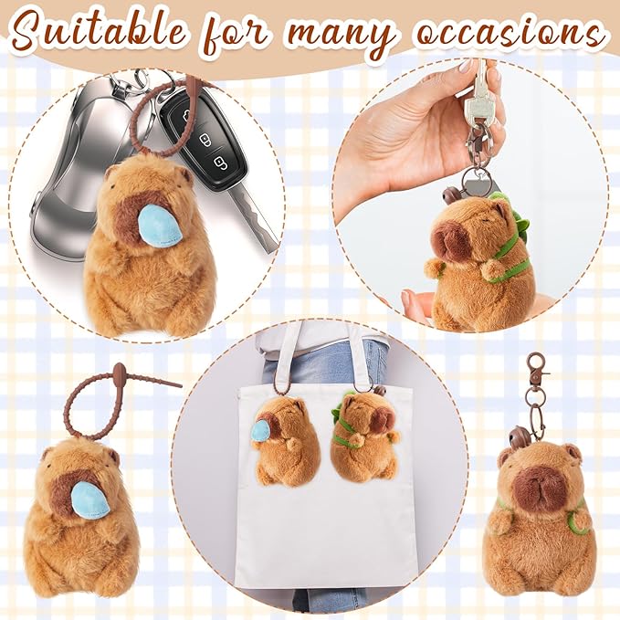 2 Pcs Capybara Plush Keychain Capybara Stuffed Animals Plush Pendant Exchange Birthday Party(Turtle Bag, Snot)