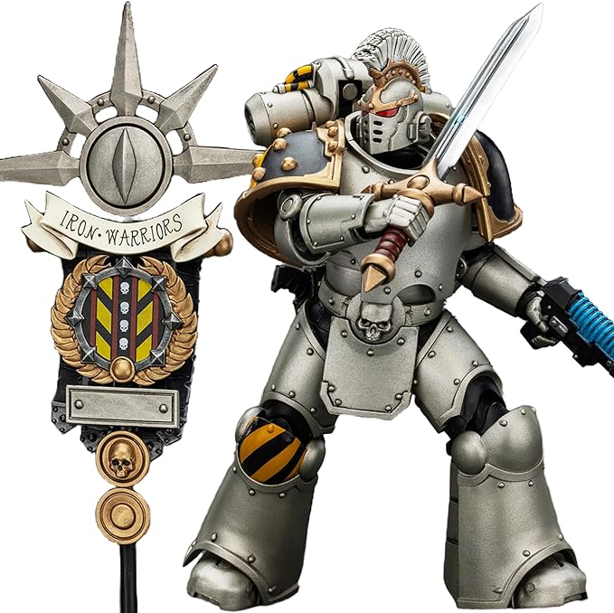 JOYTOY 1/18 Action Figures - Warhammer The Horus Heresy Iron Warriors Command Squad Chosen with Legion Standard - 5‘’,Highly Posable Collectible Model Ages 15+