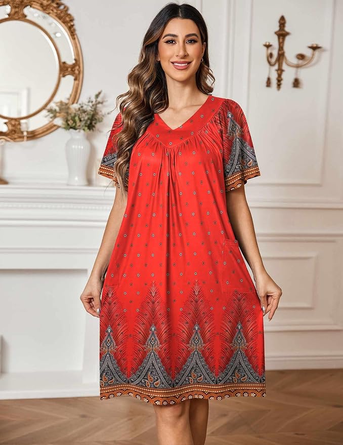 Ekouaer Womens House Dress Floral Print Nightgown with Pockets Mumu Dress