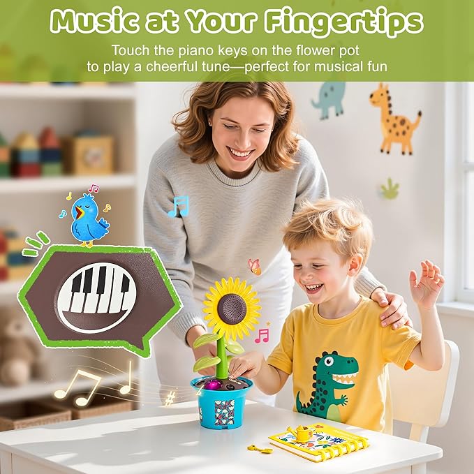 Flower Building Toy with Music, Flowers Botanical Plants Blocks Sets Kits, Halloween Birthday Thanksgiving Gift Ideas for Kid Girl Boy Child, Home Dorm Room Desk Decor, Ages 5 6 7 8, Sunflower