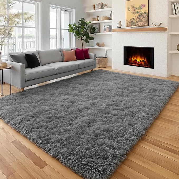 PAGISOFE 2x4 Small Bedroom Rug, Washable Runner Rugs for Hallway, Soft Plush Area Rug for Dorm, Kids Room, Reading Nook,Fuzzy Playroom Carpet, Furry Bedside Rug, Accent Faux Furry Grey Rugs