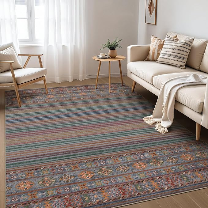 Nakagishi Boho 5x7 Area Rug Living Room Rugs Machine Washable Multi Color | Soft, Pet & Kid Friendly, Carpet for Living Room/Bedroom/Office/Kitchen/Nursery, Daily Home Decor Stain Resistant Moroccan