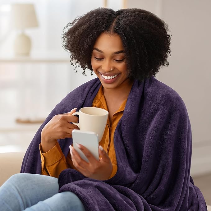 Utopia Bedding Ultra Soft Fleece Bed Blanket Queen Size Purple (90x90 Inch) | Microfiber Plush Warm Lightweight Breathable Cozy Blanket Anti-Static, All Season Use, Gift for Women and Men