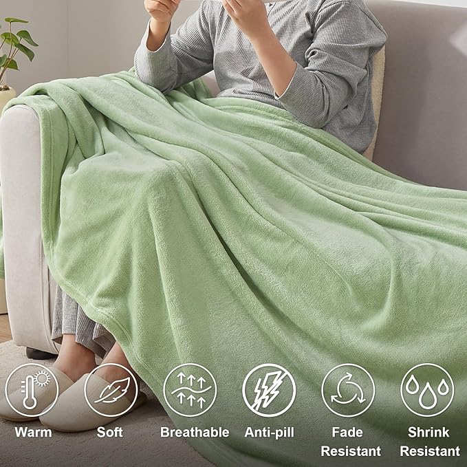 Hansleep Throw Sage Green Fleece Blanket, Soft Flannel Bed Blanket | Fuzzy Cozy Blanket 50x60 Inches, Multi-use for Bed, Sofa, Couch, Travel, Camping, All Season Warm Lightweight Cover