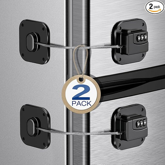 Fridge Refrigerator Lock with Combination, Heavy Duty Lock for Cabinet, Drawers, Closet, Safety Easy Install No Keys Needed (Black-2Pack)