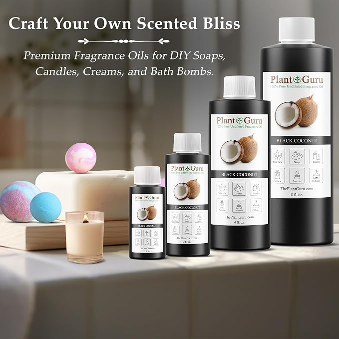 Black Coconut Fragrance Oil 8 fl. oz. Scented Oil for DIY Soap Making, Candles, Bath Bombs, Body Butters. Used in Aromatherapy Diffusers, Burners and Warmers. Great Addition to Lotions and Creams.