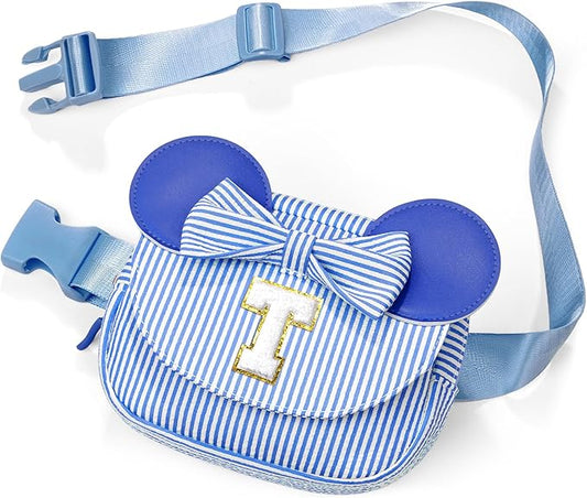 QLOVEA Daughter Gifts - Birthday Gifts for 3 4 5 6 7 8 9 10 11 12 13 Year Old Girls, Initial Fanny Pack Crossbody Bag Belt Bag Purse for Teen Girls Blue T