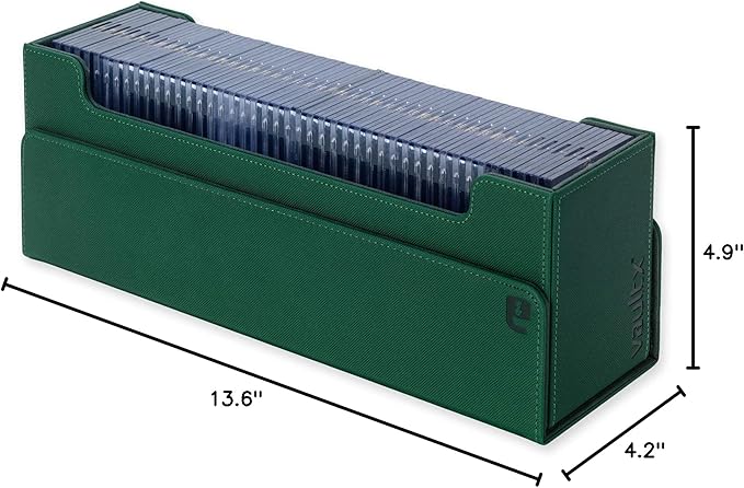 Vault X Card Storage Box, Exo-Tec Material, Detachable Magnetic Lid, with Dividers & Foam Fillers, for Trading Cards (Green)