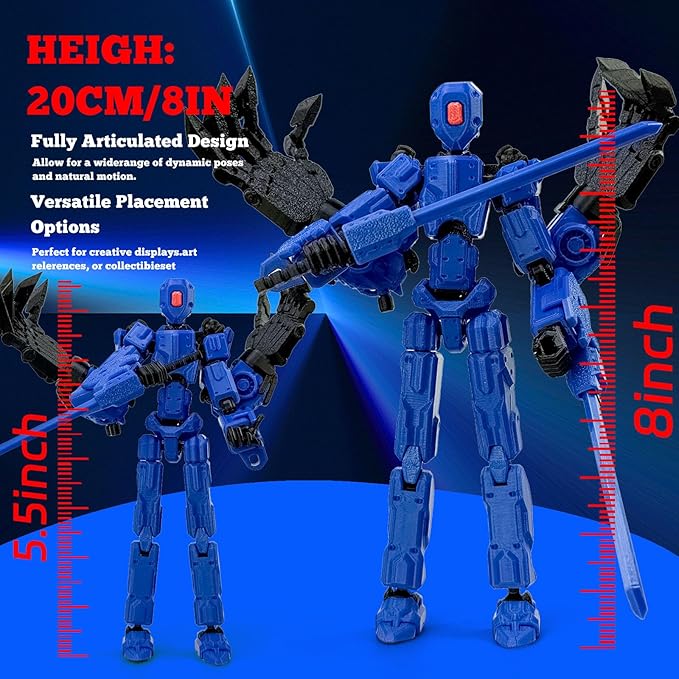 5.5Inch T13 Action Figure Assembly Completed, T13 3D Printed Action Figure Multi-Jointed Movable Robot Set,Collectors Desktop Decorations for Game Lovers Toys (Blue)